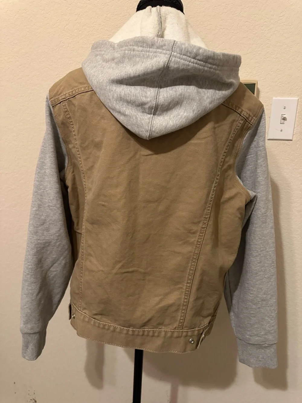 Levi's®Hybrid Tigers Eye Hoodie Jacket Tan Canvas with Gray Hoodie Sleeves. Sz S - Picture 7 of 16